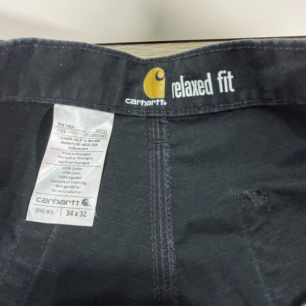 Carhartt B342-BLK Ripstop Cargo Double Knee Work Pants Sz 34x32 Relaxed Fit - Picture 2 of 7